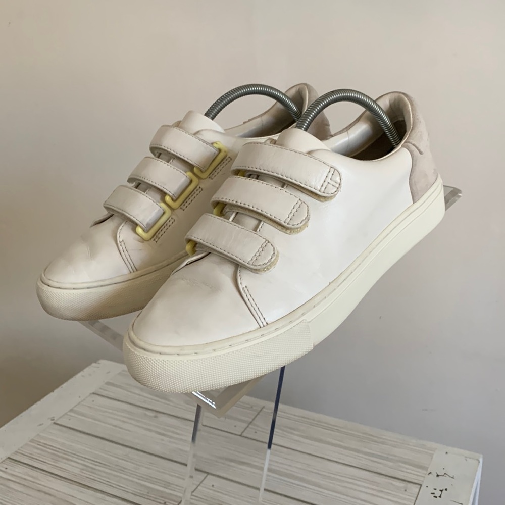Tory Sport White Leather Velcro Strap Sneakers with Beige Accents